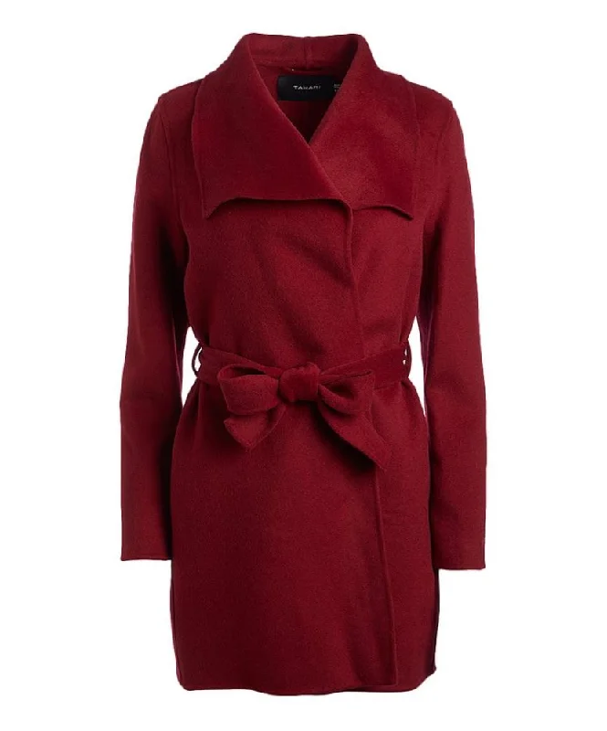 Tahari Women's Deep Red Wool Belted Coat Jacket