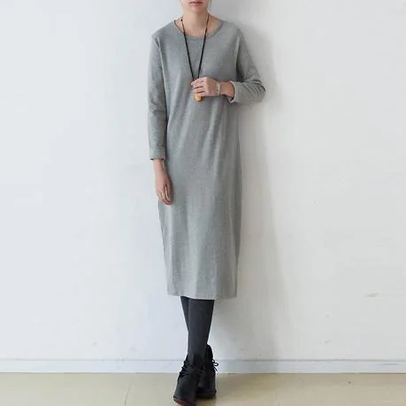 vintage gray sweater dress fall fashion o neck spring dresses slim pullover sweater