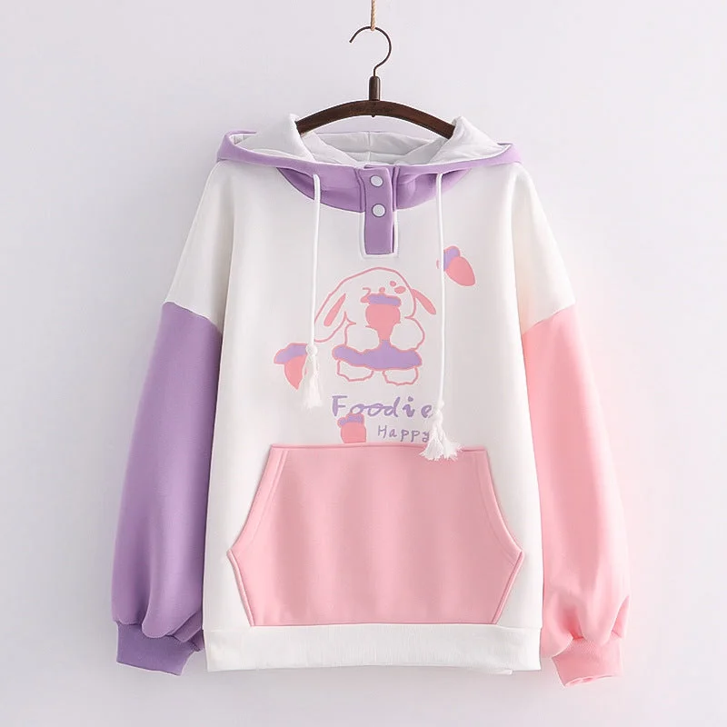 Delightful Dining: Kawaii Foodie Bunny Colorblock Hoodie - Savor the Sweetness of Cute Comfort! ??