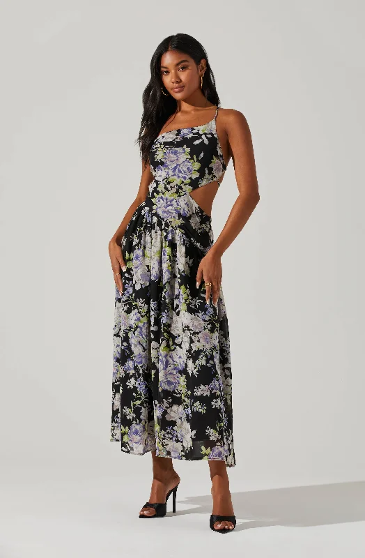 Floral Side Cut Out Midi Dress