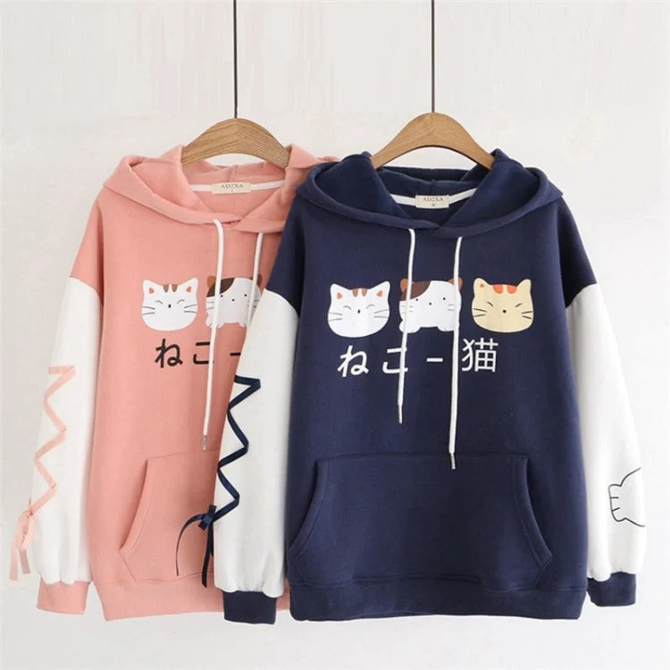 Whiskered Whimsy: Harajuku Cartoon Kitty Cat Letter Hoodie - Purr-fectly Cute Comfort! ??