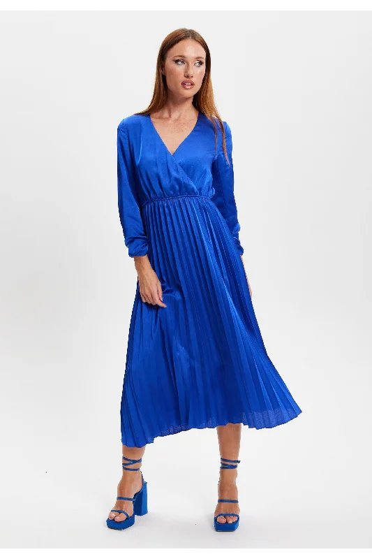 Liquorish Royal Blue Midi Dress With Pleat Details