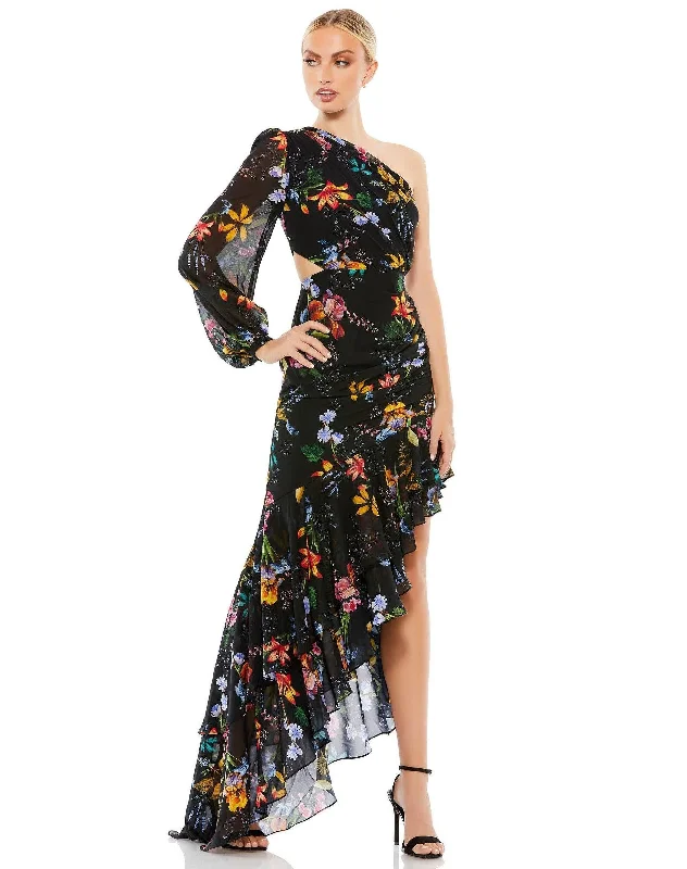 Mac Duggal 55668 High Low One Shoulder Floral Dress