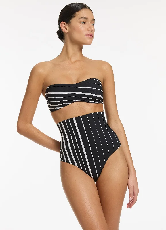 Lunar Stripe Ultra High Waist Bikini Bottom - Black/Chalk