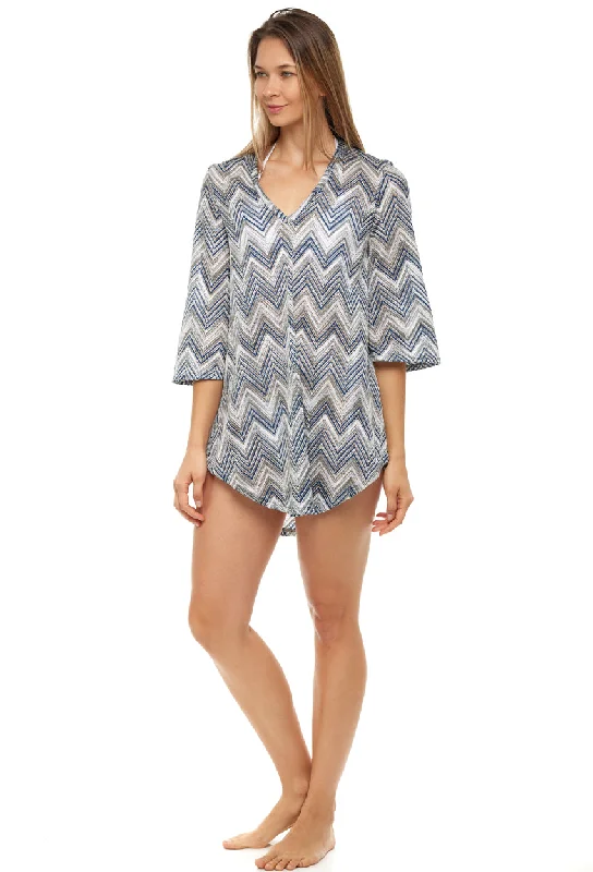 V-NECK BELL SLEEVE TUNIC - SKY